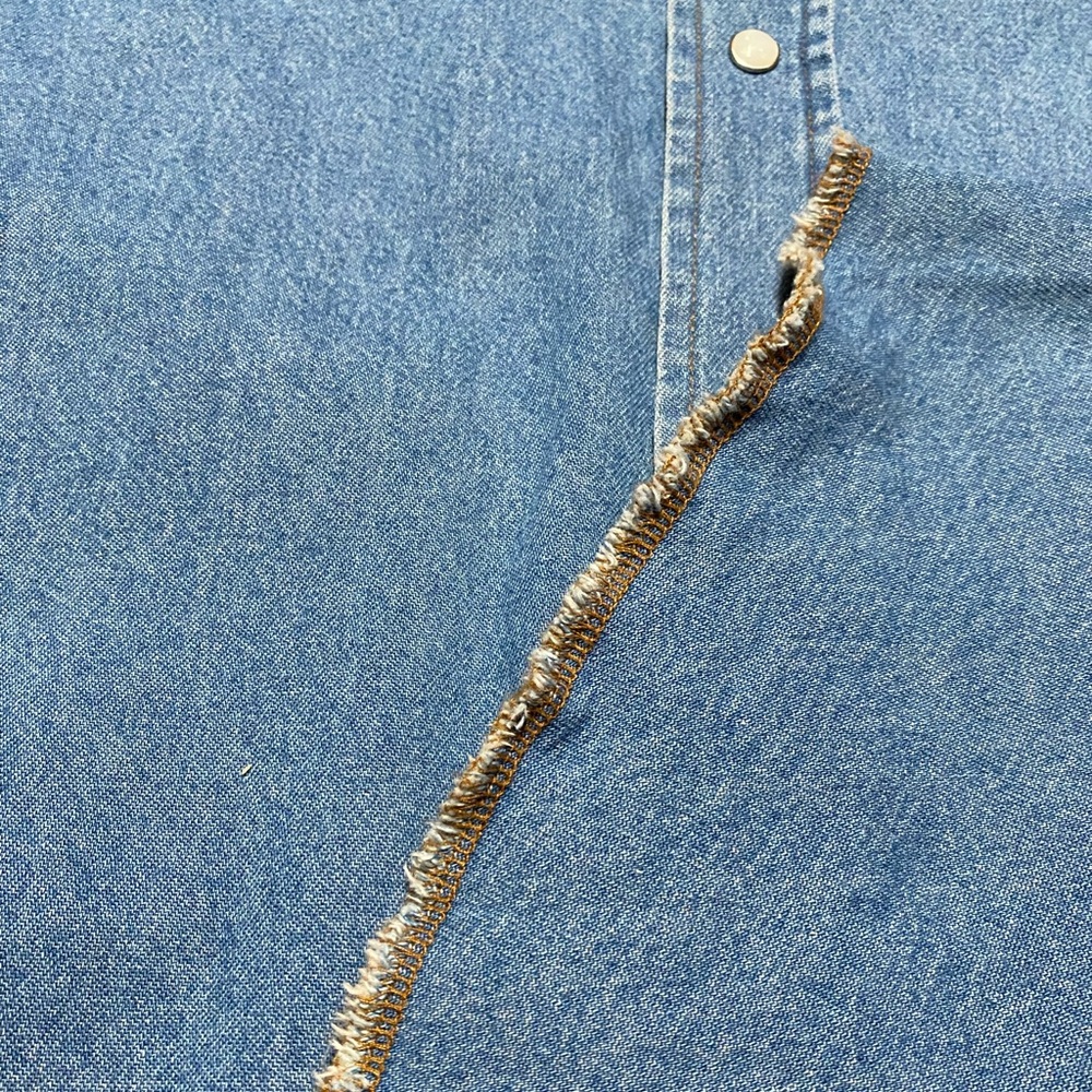 Wrangler Pearl Snap Button Down Long Sleeve Shirt Men’s L Blue Jean Casual Denim - Picture 9 of 10